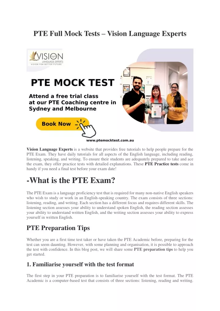 pte full mock tests vision language experts