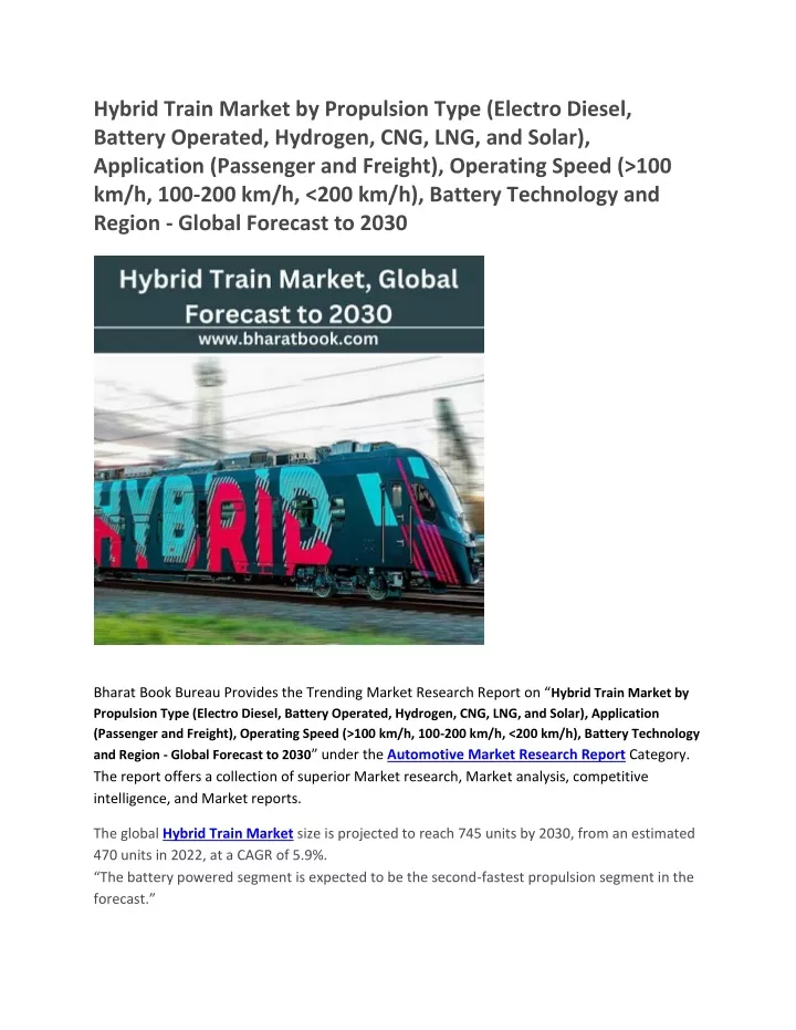 hybrid train market by propulsion type electro