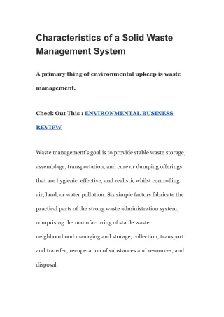 Characteristics of a Solid Waste Management System