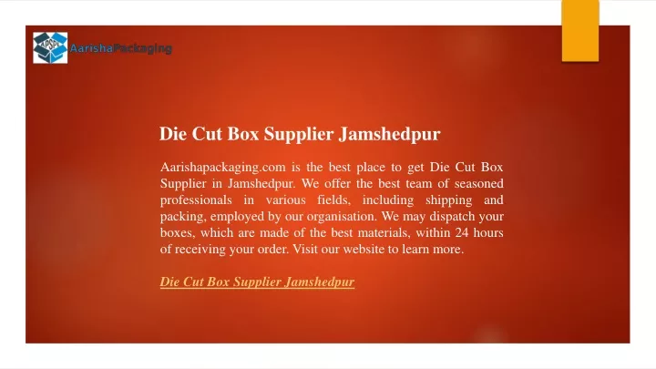 die cut box supplier jamshedpur
