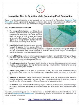 Innovative Tips to Consider while Swimming Pool Renovation