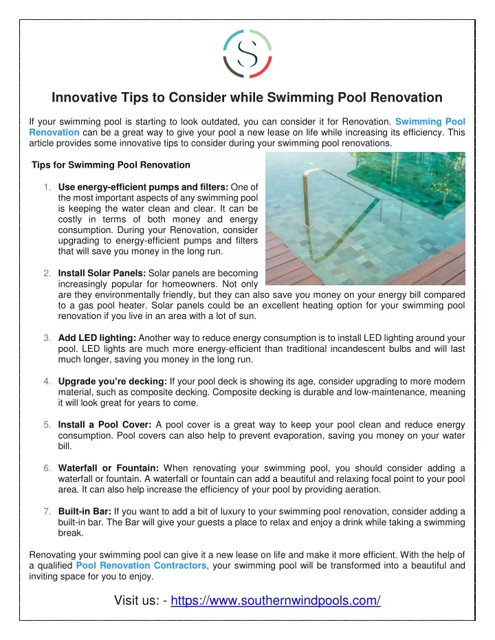 innovative tips to consider while swimming pool