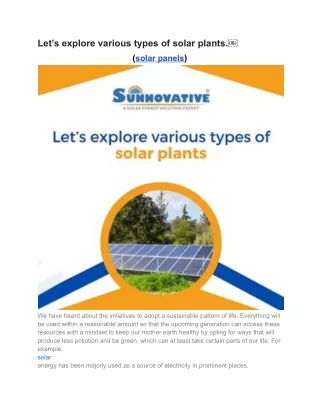 Let’s explore various types of solar plants.￼