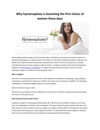 Why hymenoplasty is becoming the first choice of women these days