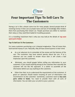 Four Important Tips To Sell Cars To The Customers