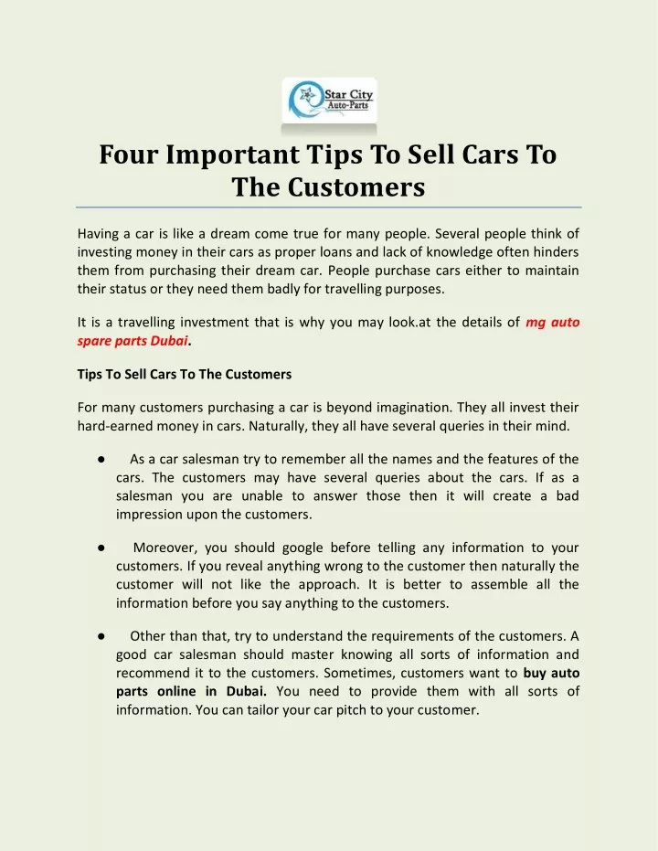 four important tips to sell cars to the customers