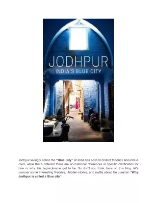 jodhpur lovingly called the blue city of india