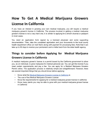 How To Get A Medical Marijuana Growers License In California