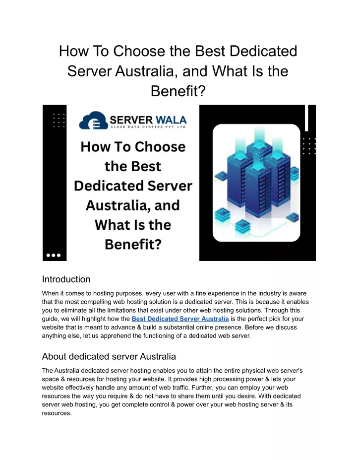 how to choose the best dedicated server australia