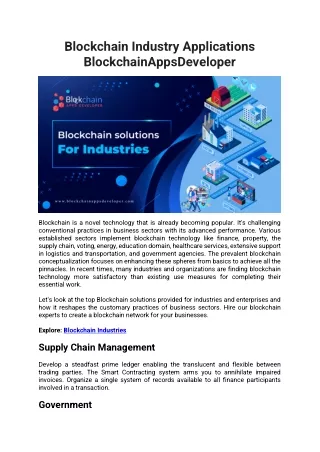 Blockchain Industry Applications - BlockchainAppsDeveloper