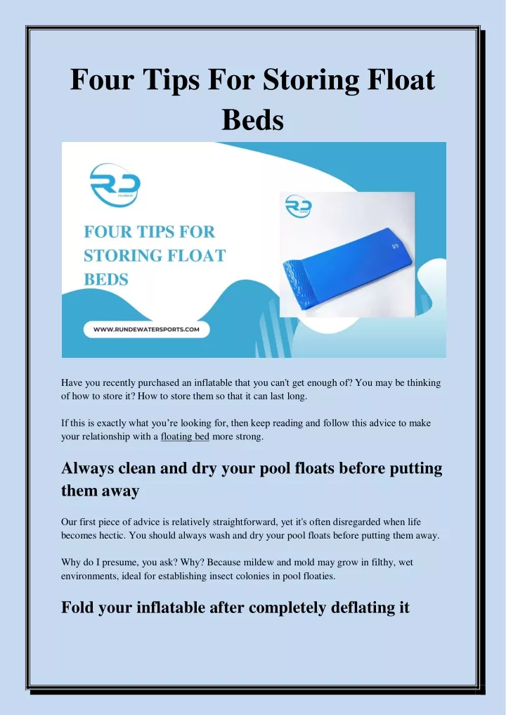 four tips for storing float beds