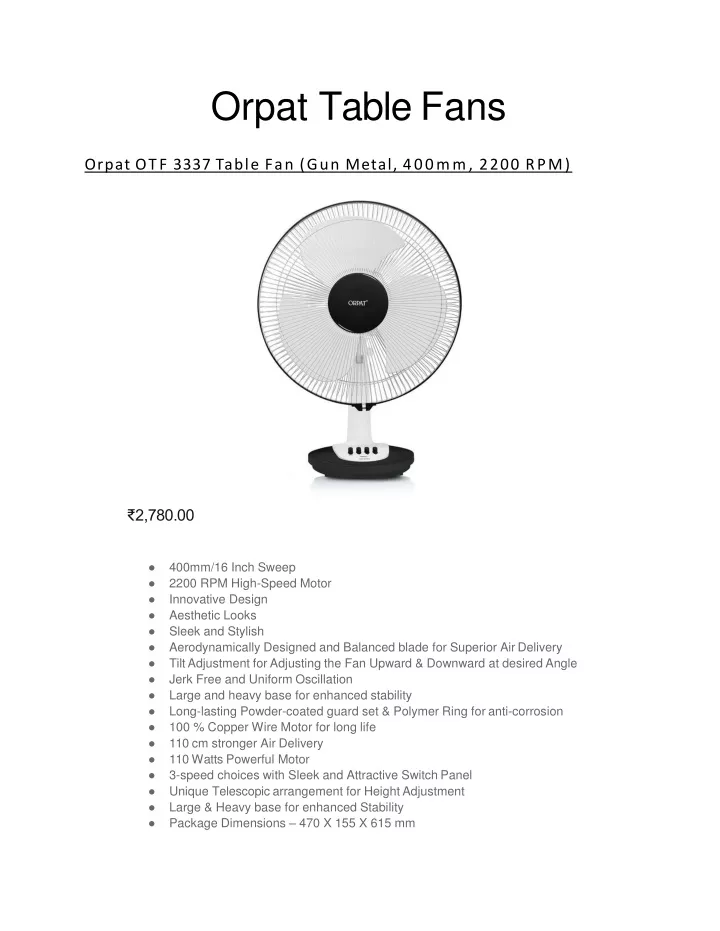 orpat table fans