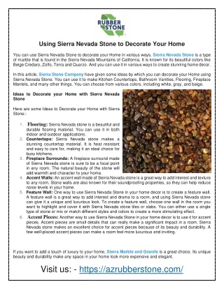 Using Sierra Nevada Stone to Decorate Your Home