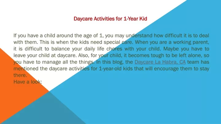 daycare activities for 1 year kid