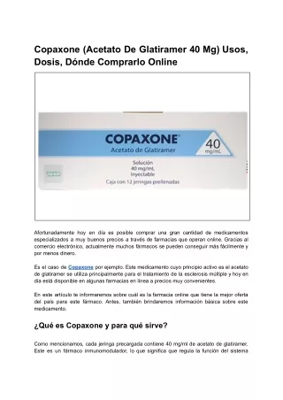 Copaxone (Acetato De Glatiramer 40 Mg) Usos, Dosis, Dónde Comprarlo Online