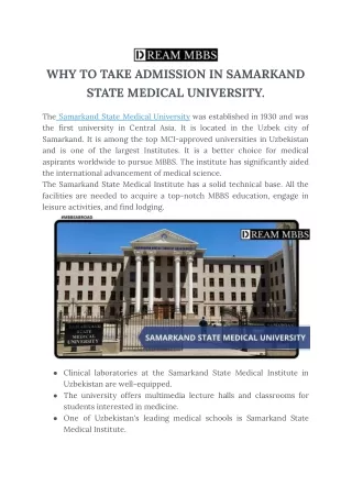 WHY TO TAKE ADMISSION IN SAMARKAND STATE MEDICAL UNIVERSITY