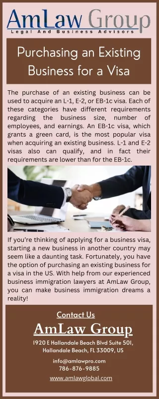 Purchasing an Existing Business for a Visa