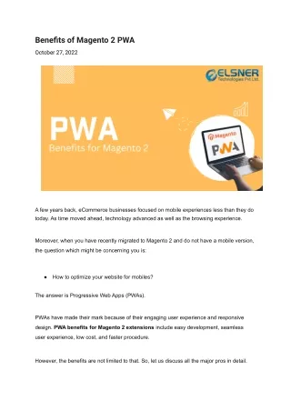Benefits of Magento 2 PWA