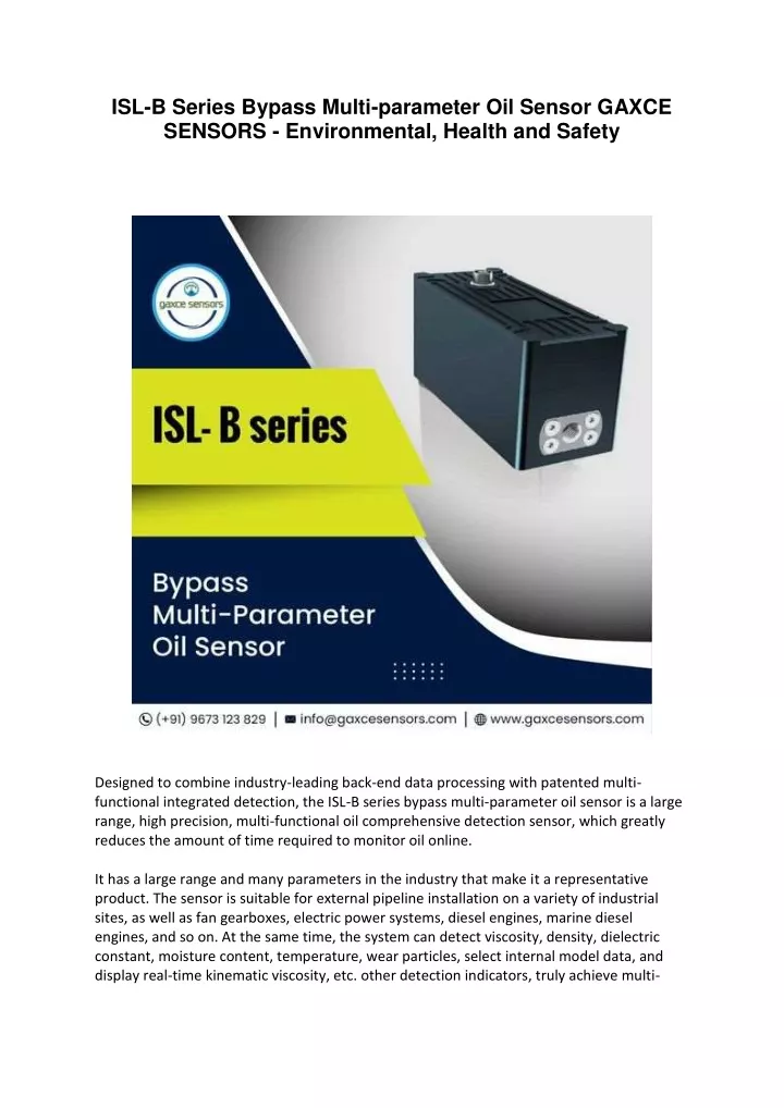 isl b series bypass multi parameter oil sensor