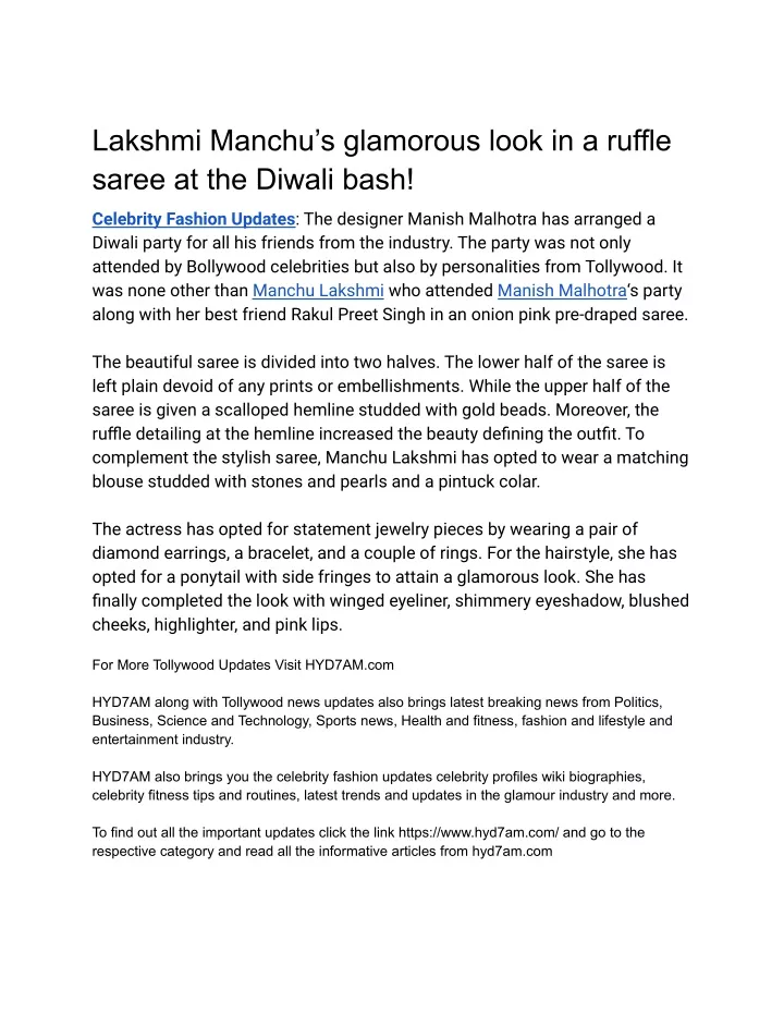 lakshmi manchu s glamorous look in a ruffle saree