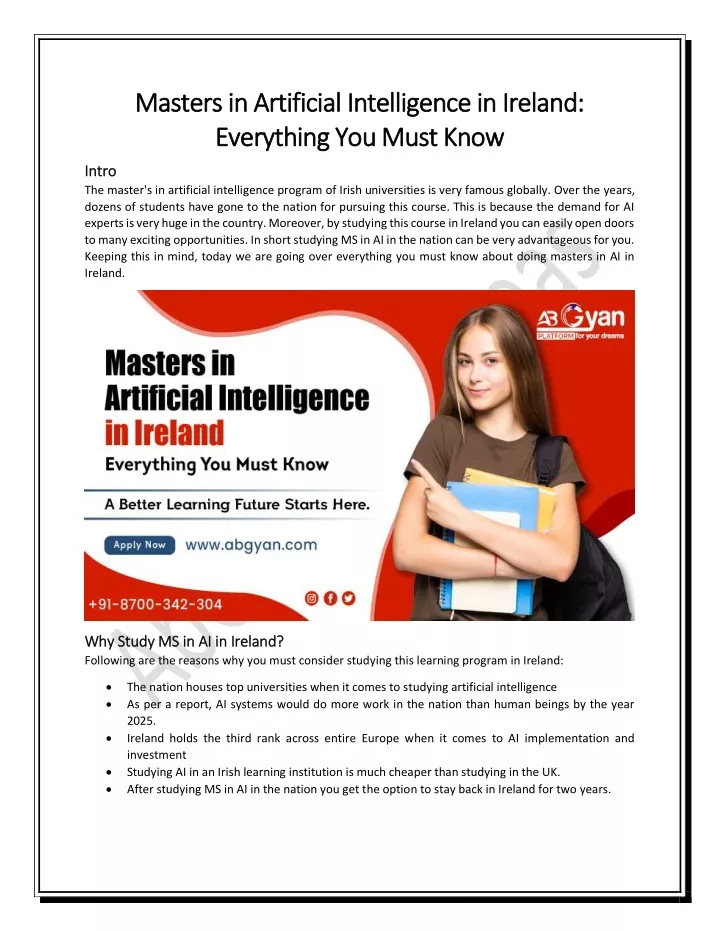 masters in artificial intelligence in ireland