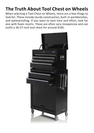 The Truth About Tool Chest on Wheels