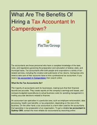 What Are The Benefits Of Hiring a Tax Accountant In Camperdown