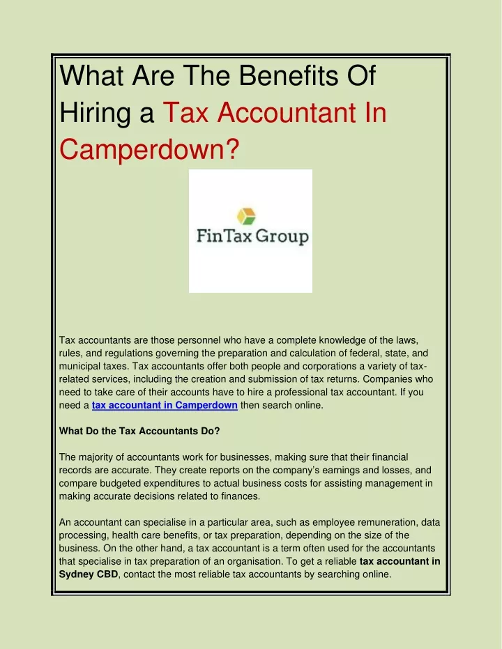 what are the benefits of hiring a tax accountant
