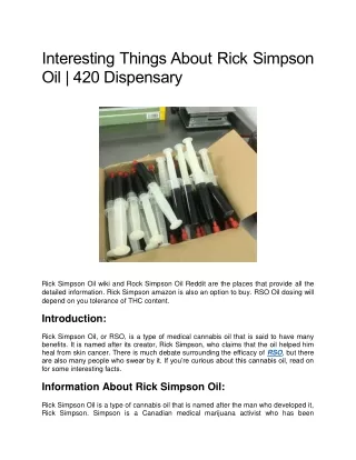 Interesting Things About Rick Simpson Oil - 420 Dispensary