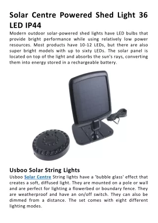 Solar Centre Powered Shed Light 36 LED IP44