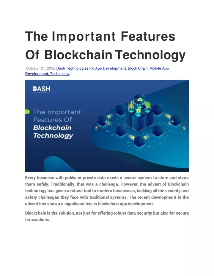 the important features of blockchain technology