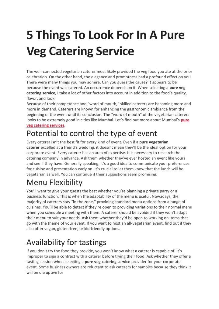 5 things to look for in a pure veg catering