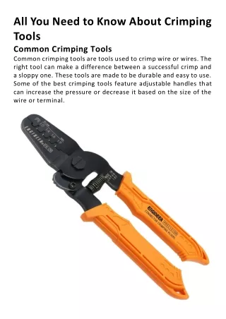 All You Need to Know About Crimping Tools