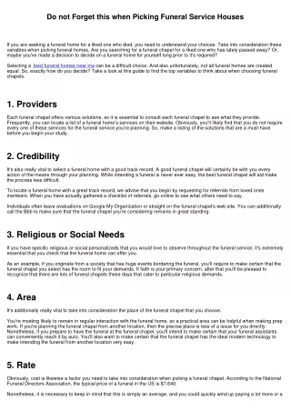 Do not Neglect this when Selecting Funeral Homes