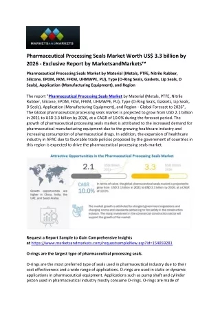Pharmaceutical Processing Seals Market will be Worth over US$ 3.3 Bn by 2026