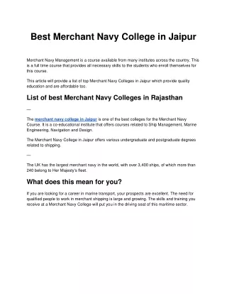 Best Merchant Navy College in Jaipur