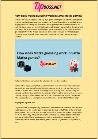 how does matka guessing work in satta matka games