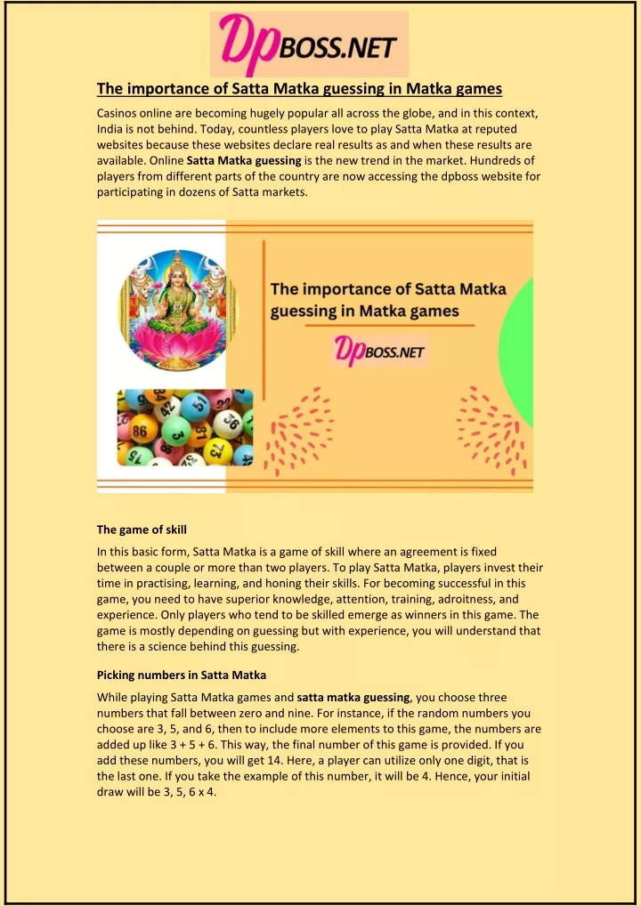 the importance of satta matka guessing in matka