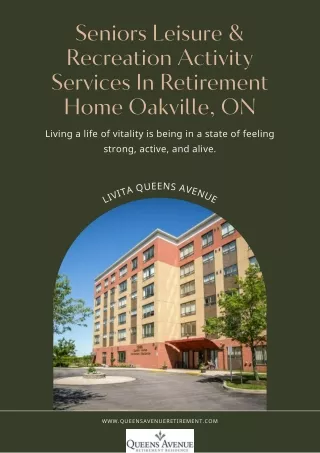 Seniors Leisure & Recreation Activity Services In Retirement Home Oakville, ON