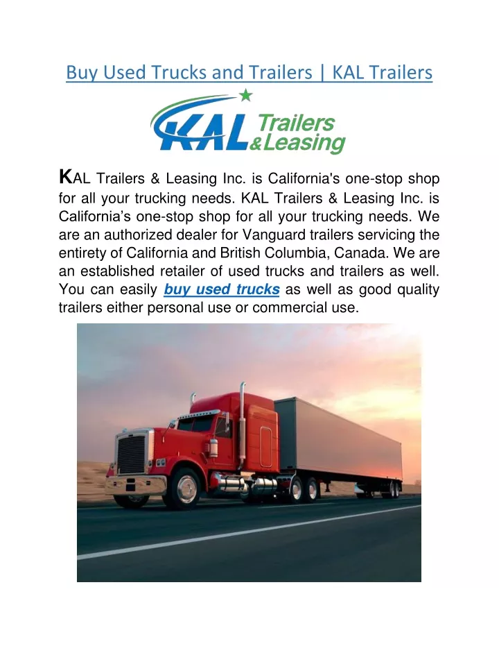 buy used trucks and trailers kal trailers