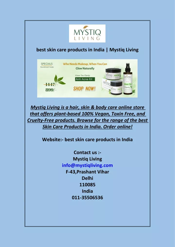 best skin care products in india mystiq living