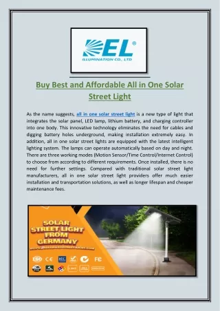 Buy Best and Affordable All in One Solar Street Light