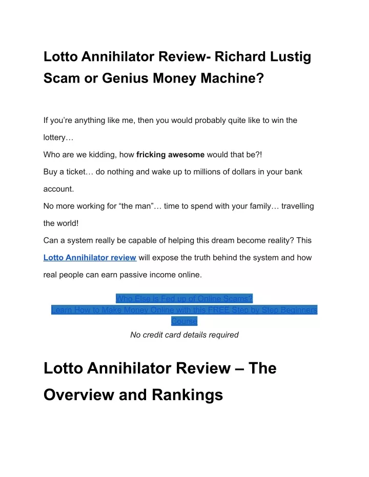 lotto annihilator review richard lustig scam