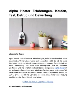 Alpha Heater Erfahrungen- Kaufen, Test, Betrug und Bewertung