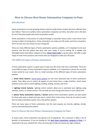 How to choose best home automation company in Pune