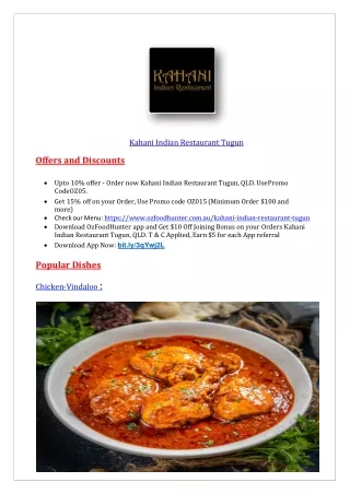 Upto 10% Offer Kahani Indian Restaurant Tugun - Order Now