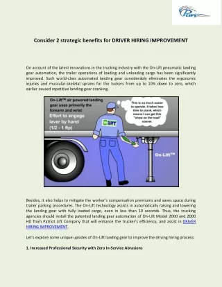 Consider 2 strategic benefits for DRIVER HIRING IMPROVEMENT