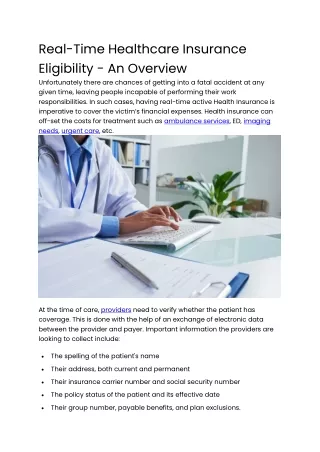 Real-Time Healthcare Insurance Eligibility - An Overview