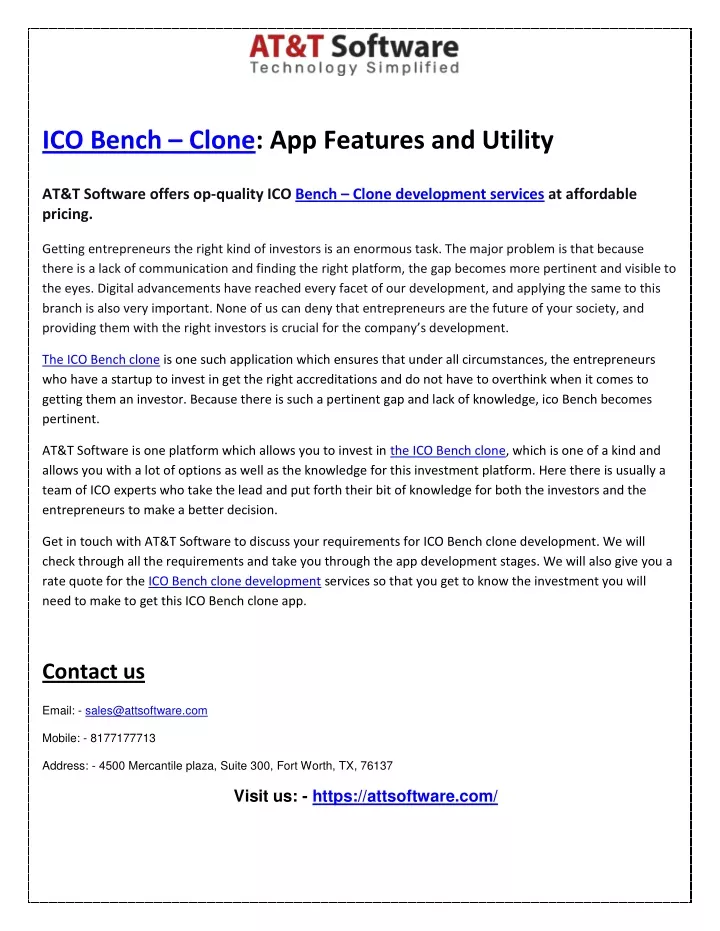 ico bench clone app features and utility