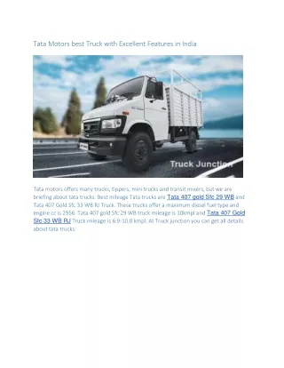 Tata Motors best Truck with Excellent Features in India